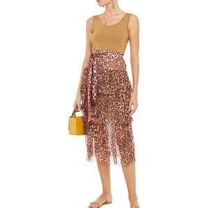 Zimmermann 100% Silk Leopard-print Tiered Midi Skirt